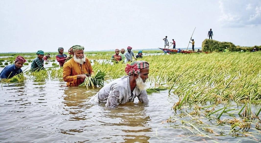টানা বৃষ্টিতে পানির নিচে কৃষকের স্বপ্ন